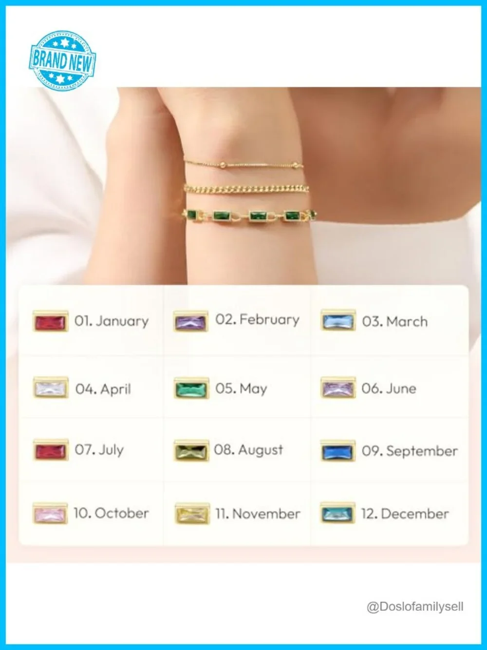 18K Gold Plated 3-Piece Birthstone Bracelet Set Dainty Stackable Link Paperclip